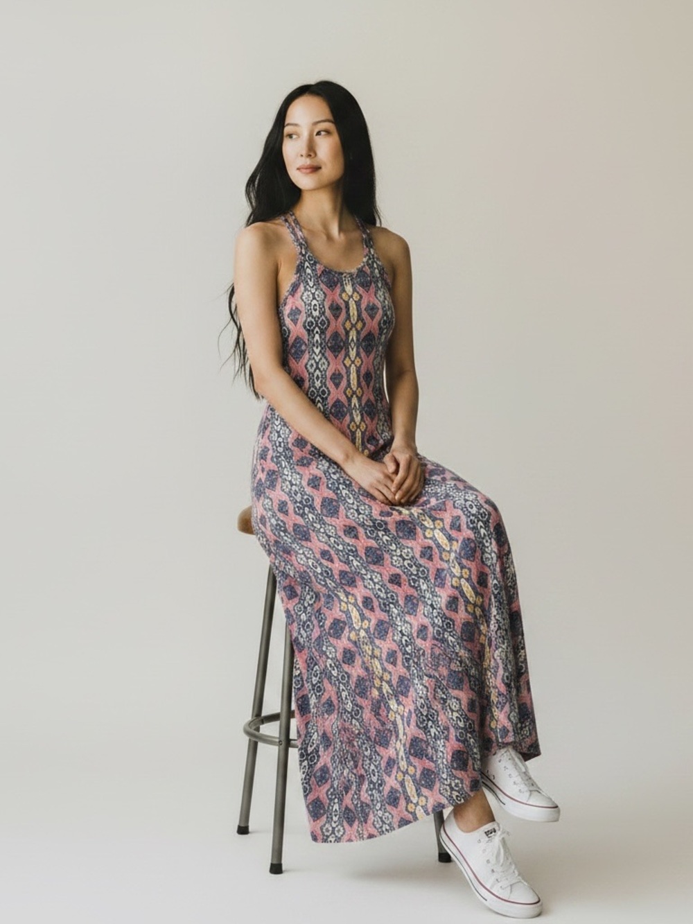 Rue21 Pink Patterned Racerback Maxi Dress